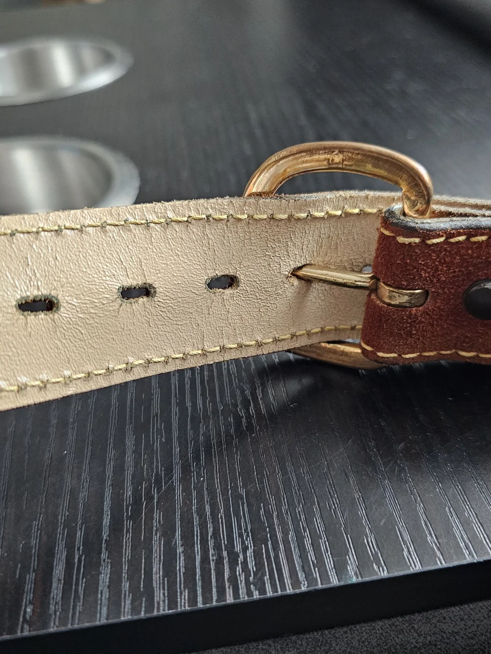 Vintage 1970s JCPenney Genuine Split Cowhide Brown Leather Belt Brass Buckle